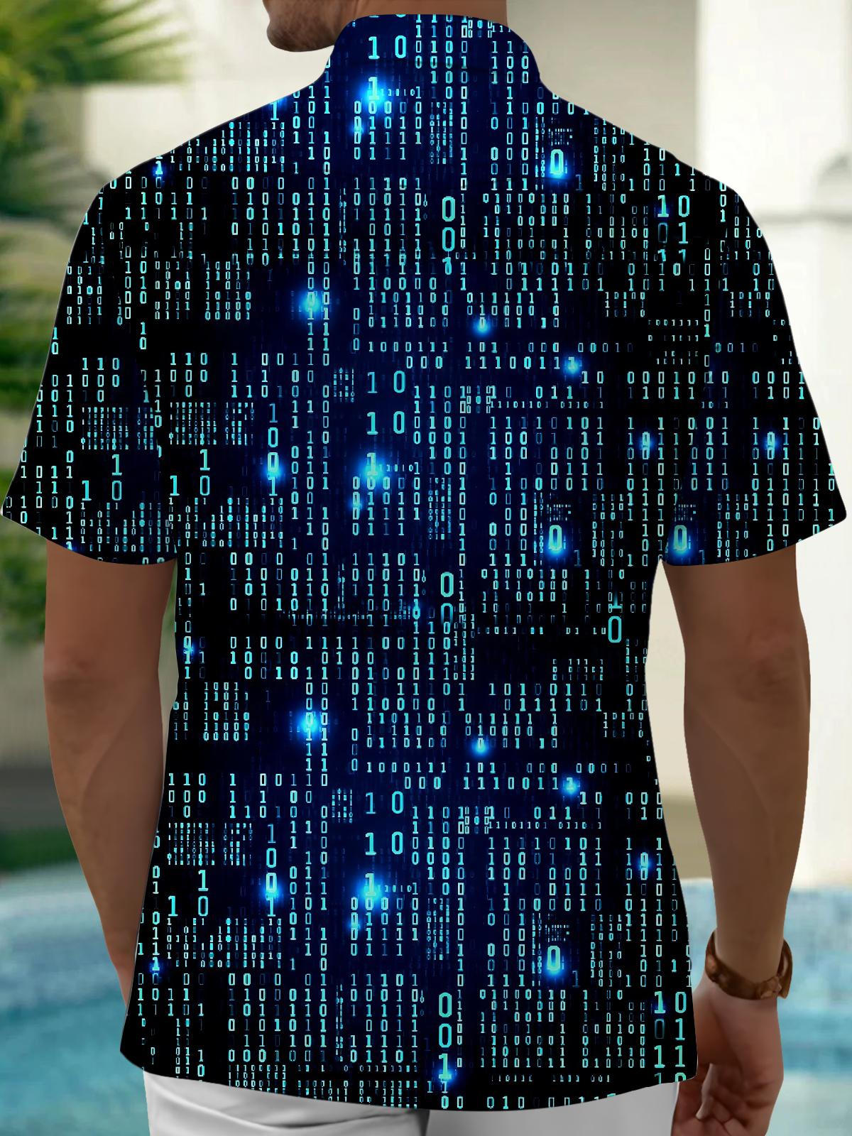 Digital Code Print Men's Pocket Short Sleeve Shirts