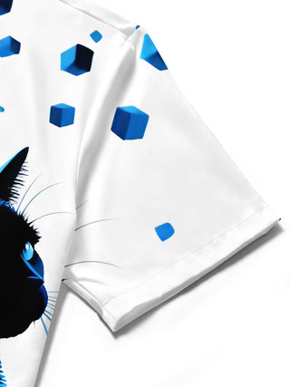 men's cat print shirt close-up short sleeve