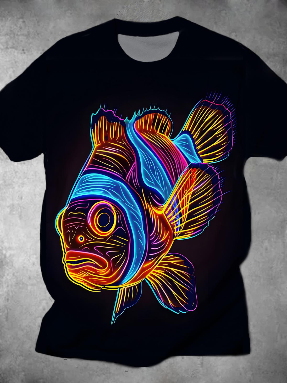 Fish Round Neck Short Sleeve Men's T-shirt