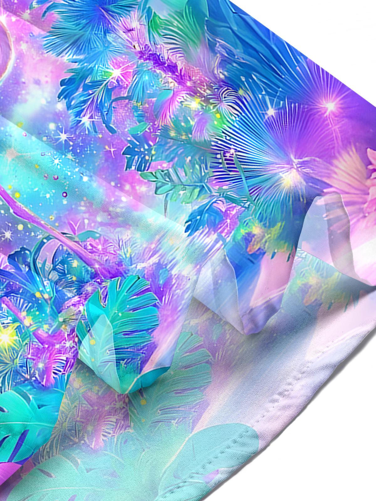 Hawaiian Coconut Tree Flamingo Men's Pocket Short Sleeve Shirts