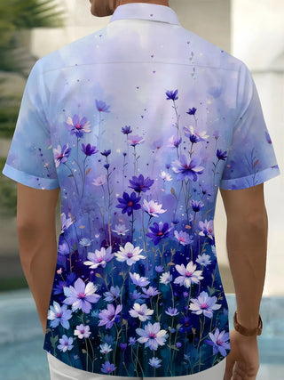 Men's floral short sleeve shirt back view