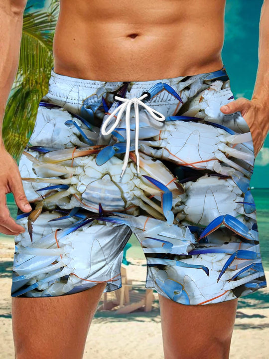Men's Crab Print Casual Shorts Front View