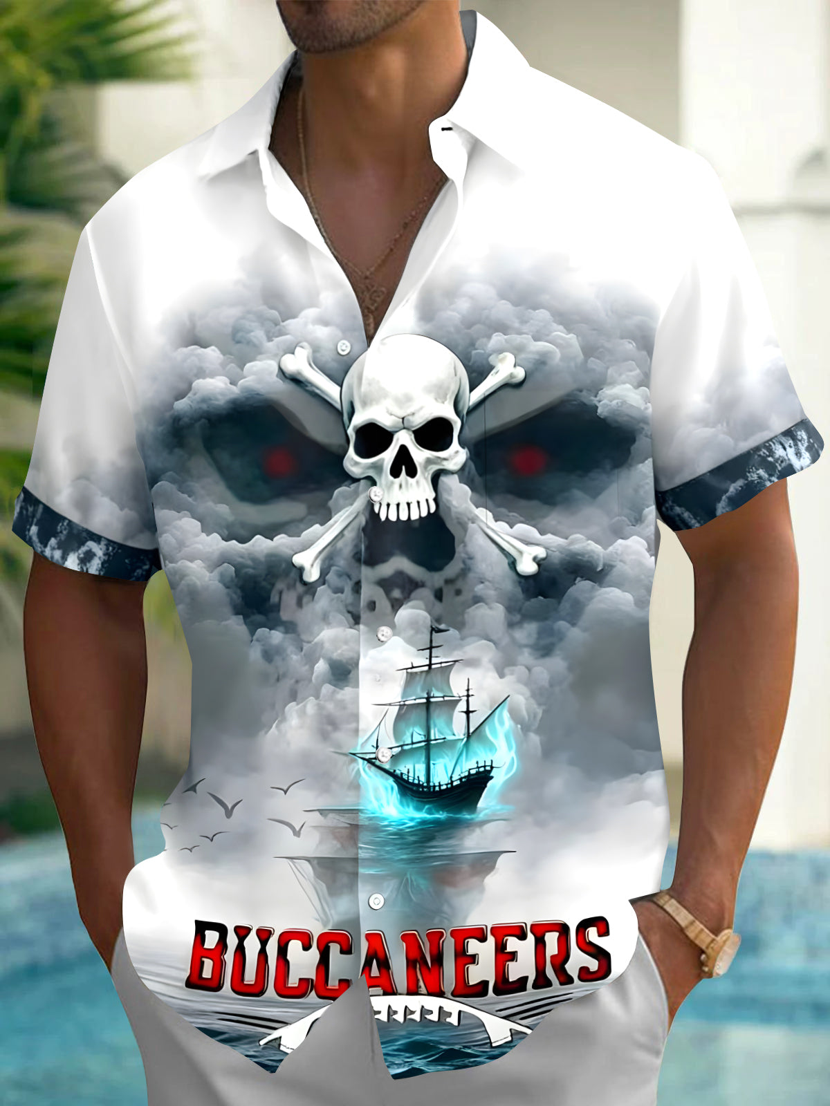 Skull Buccaneers Men's Pocket Short Sleeve Shirts