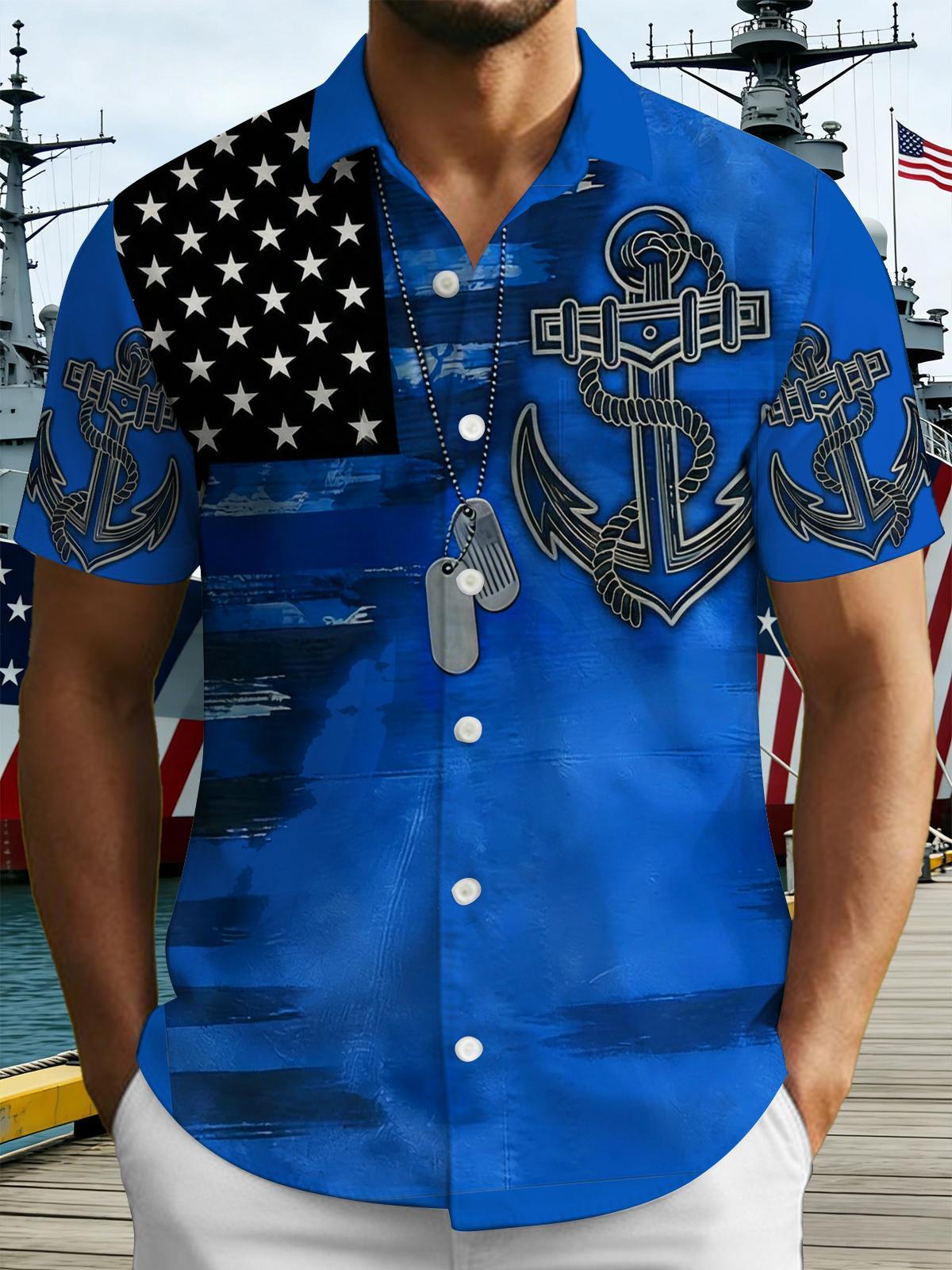 men's navy anchor print shirt front view