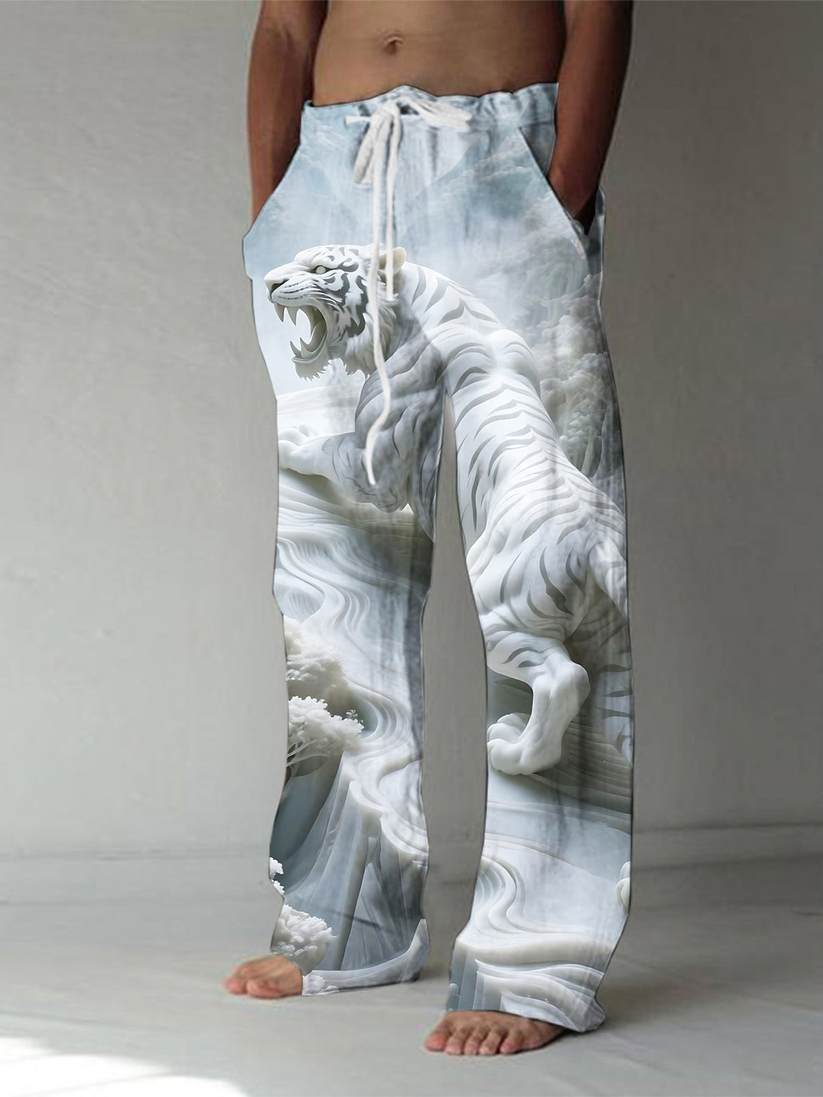 Forest Tiger Art Print Men's Casual Elastic Waist Pants