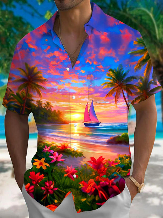 men's Hawaiian shirt front view beach vacation