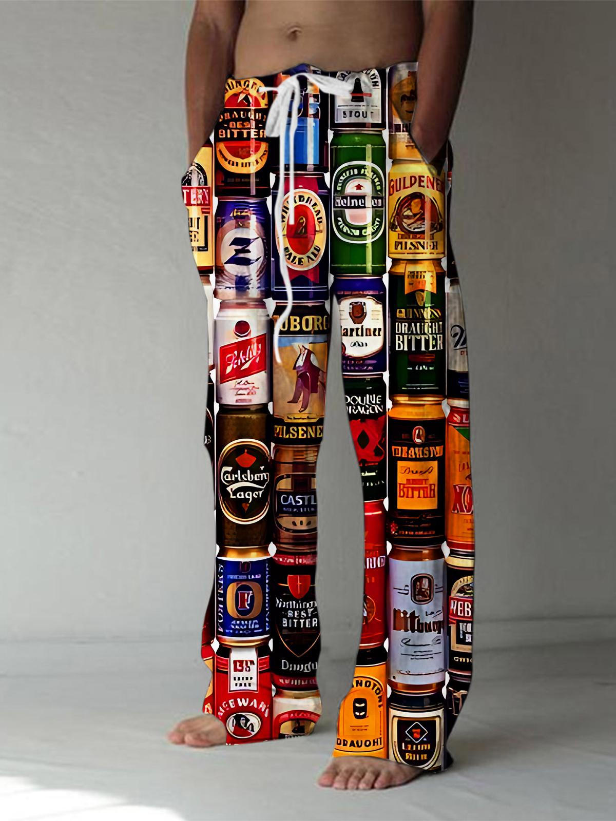 Beer Print Men's Casual Elastic Waist Pants
