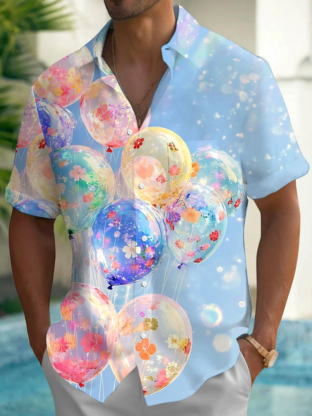 Men's balloon print pocket short sleeve shirt front view