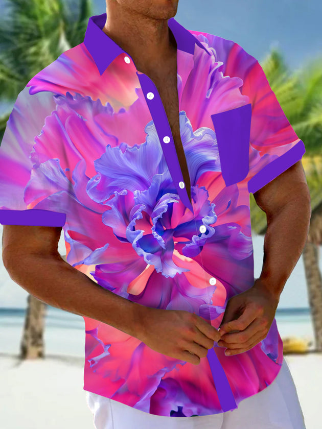 men's flower print short sleeve shirt front view
