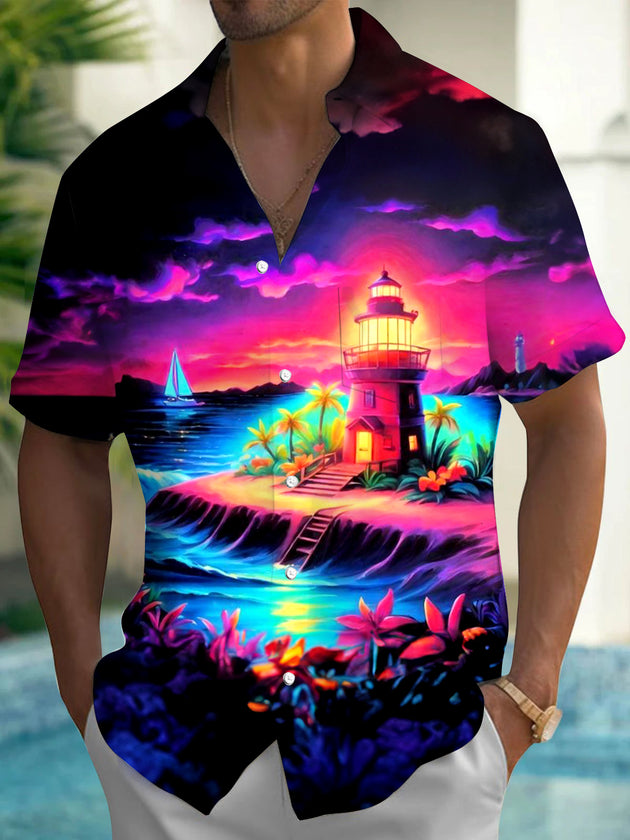 men's Hawaiian shirt front view tropical beach vacation