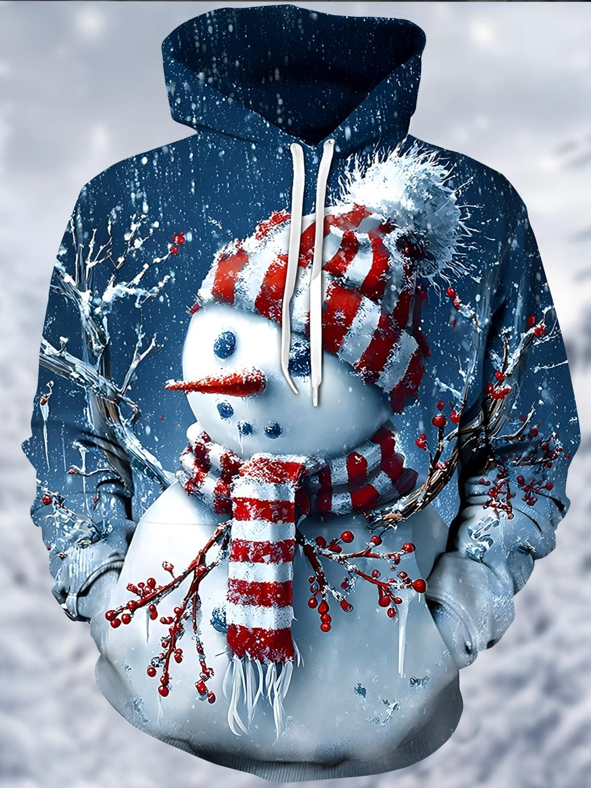 Christmas Snowman Men's Long Sleeve Pocket Hoodies