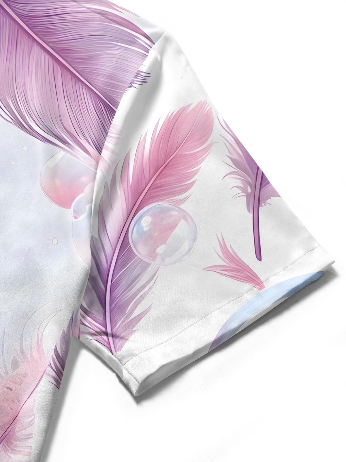 women's feather print shirt close-up short sleeve