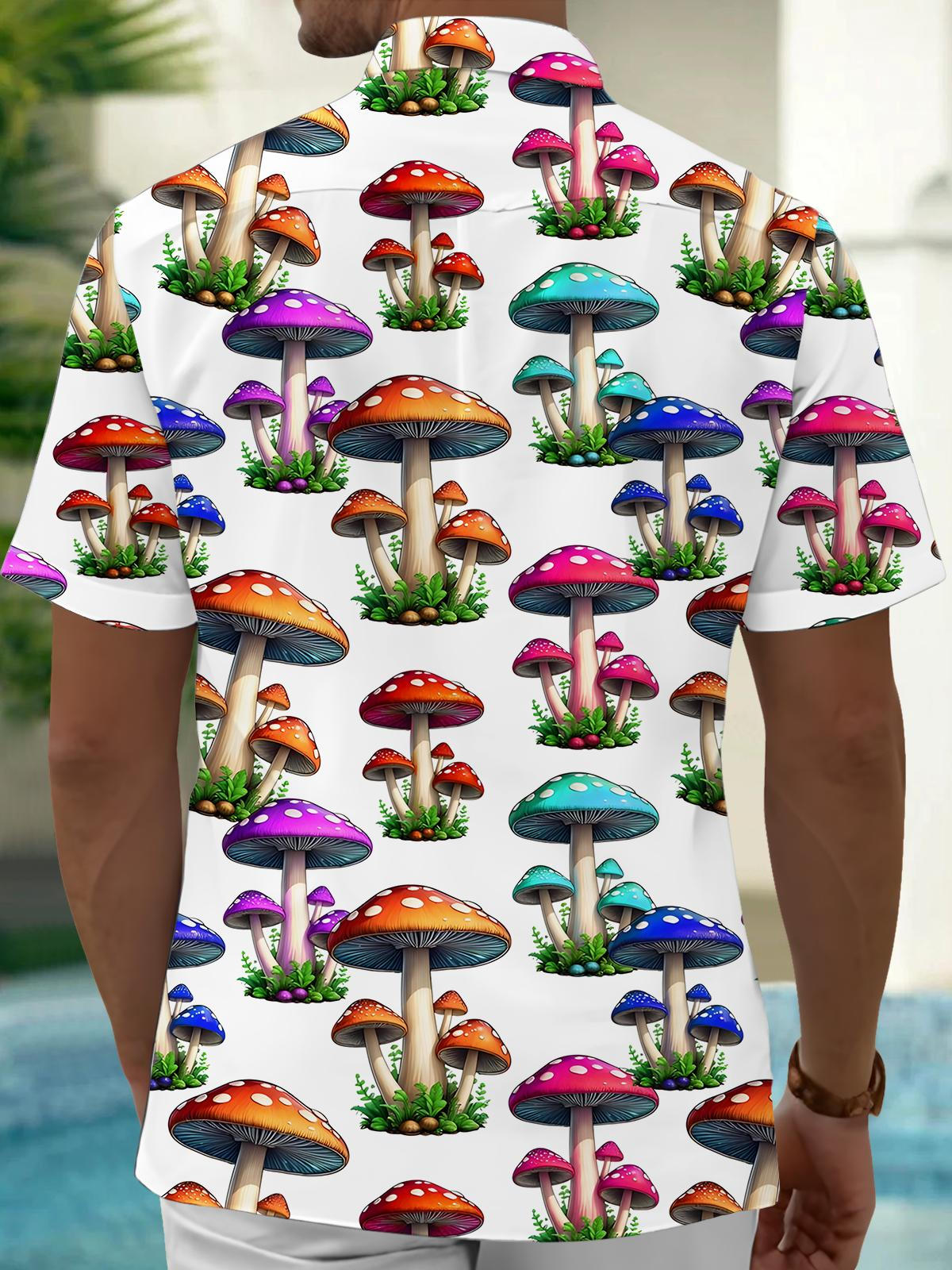 Mushroom Print Men's Pocket Short Sleeve Shirts