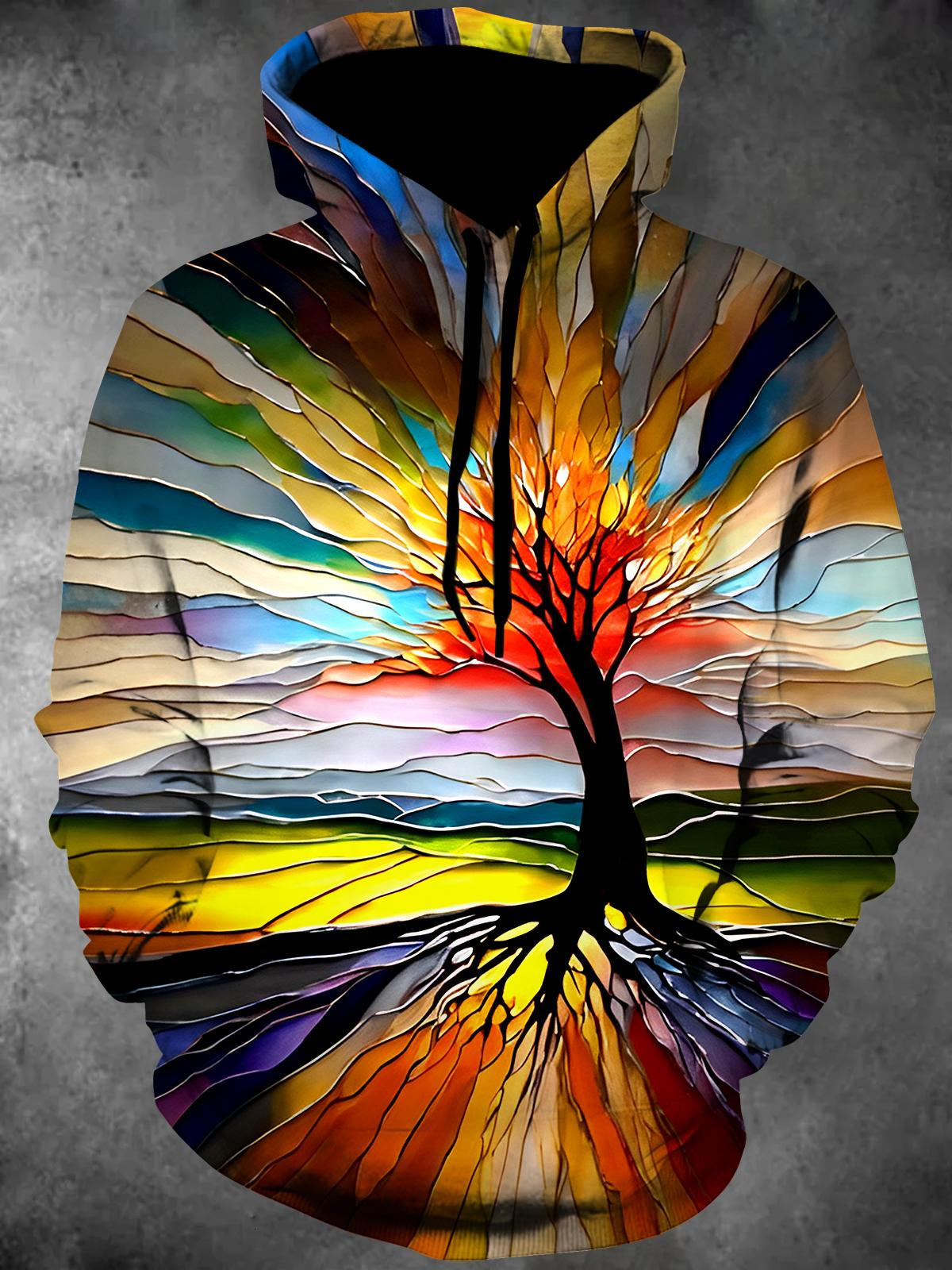 Tree Long Sleeve Hooded Pocket Men's Top