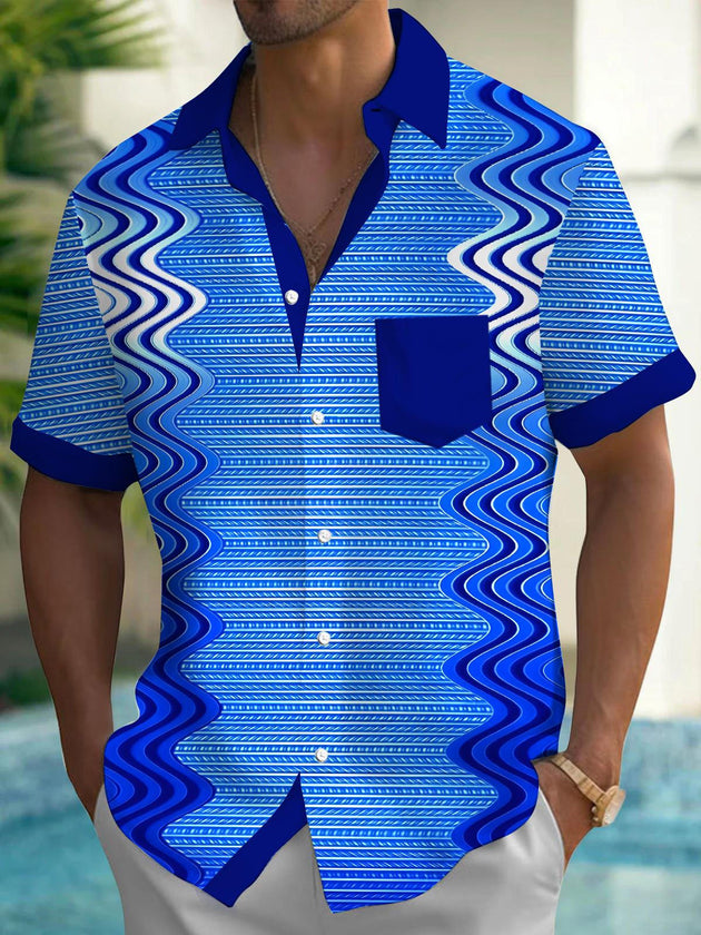 Men's Geometric Pocket Short Sleeve Shirt Front View