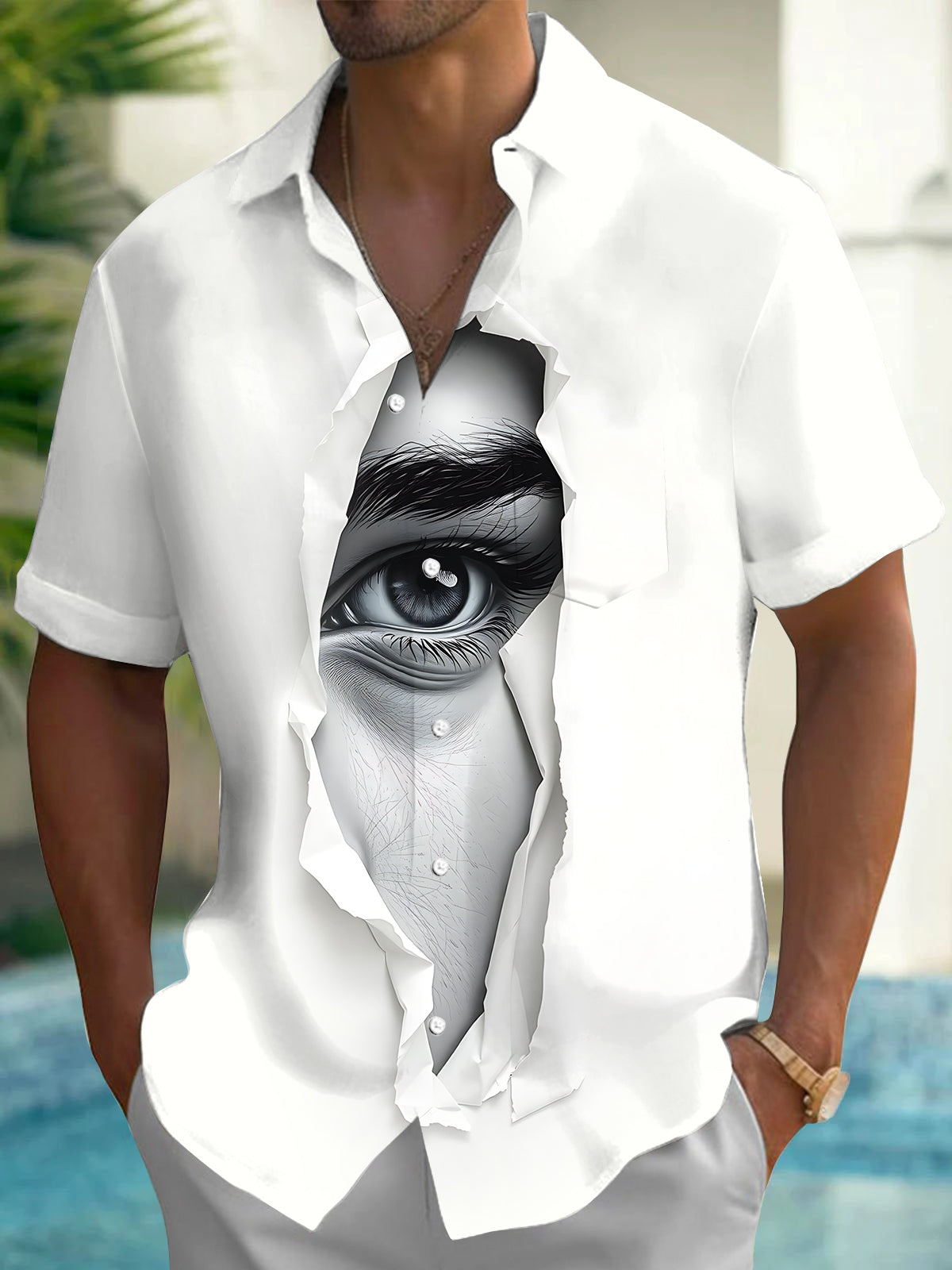 men's eye graphic print shirt front view