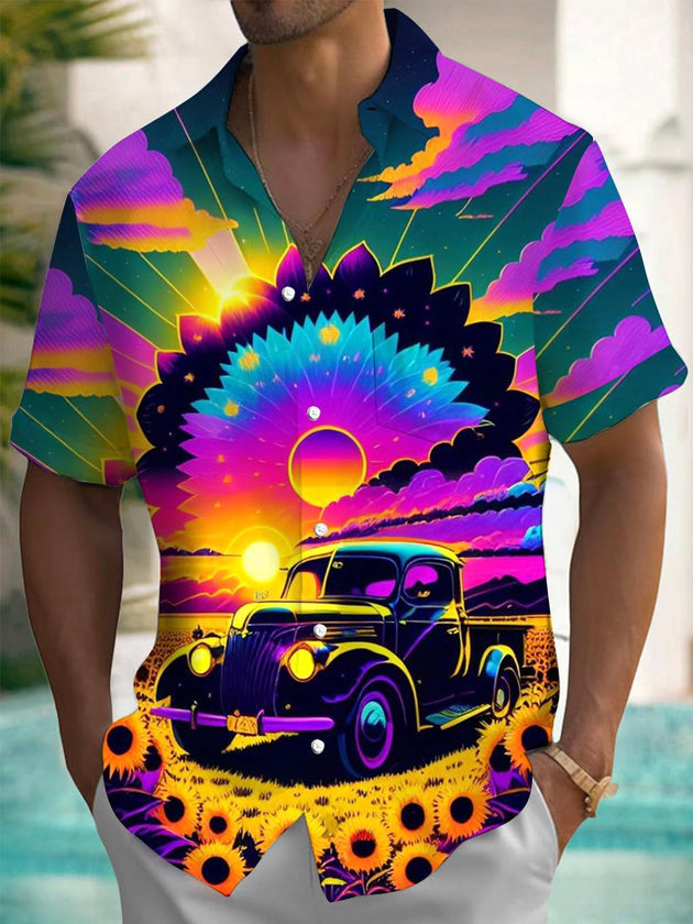 men's sunflower print shirt front view