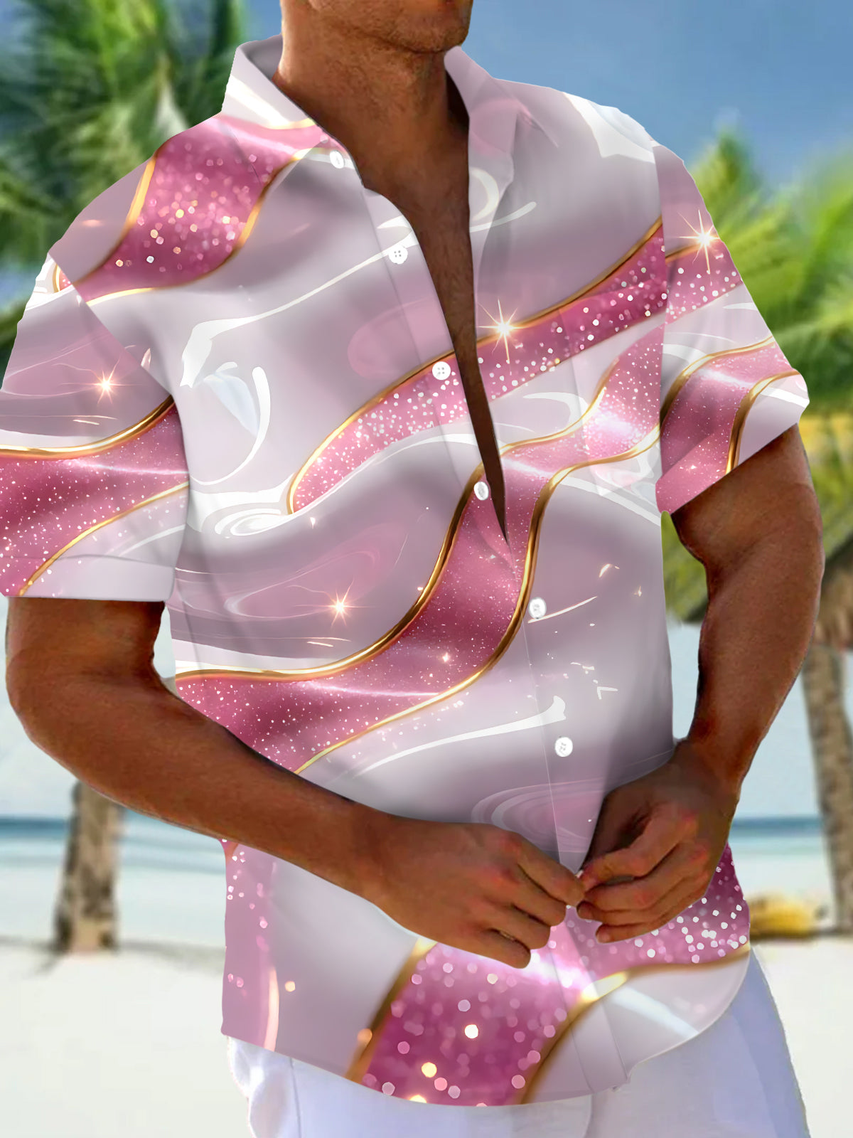 Abstract Print Men's Pocket Short Sleeve Shirts