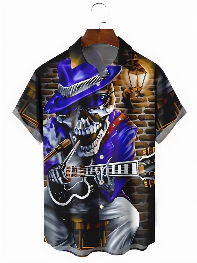 men's guitar print shirt front view Independence Day