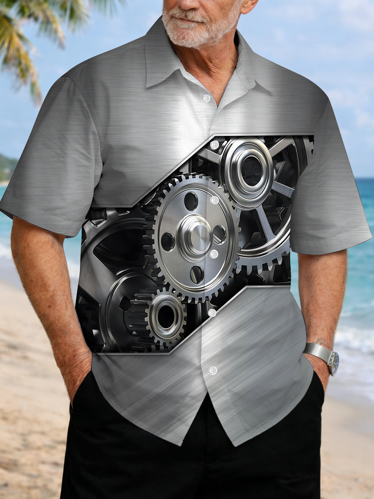 Gear Print Men's Pocket Short Sleeve Shirts