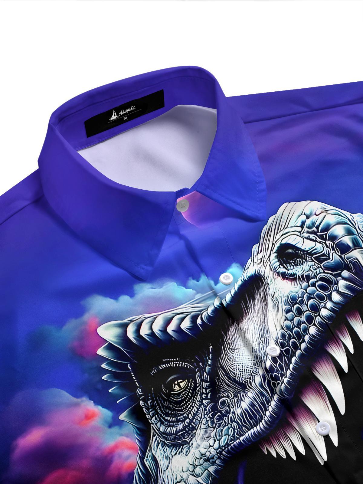 Men's dinosaur print pocket half sleeve shirt side view