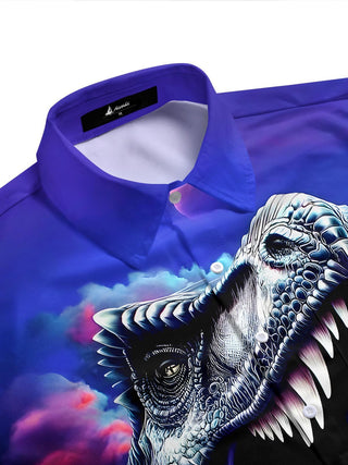 Men's dinosaur print pocket half sleeve shirt side view