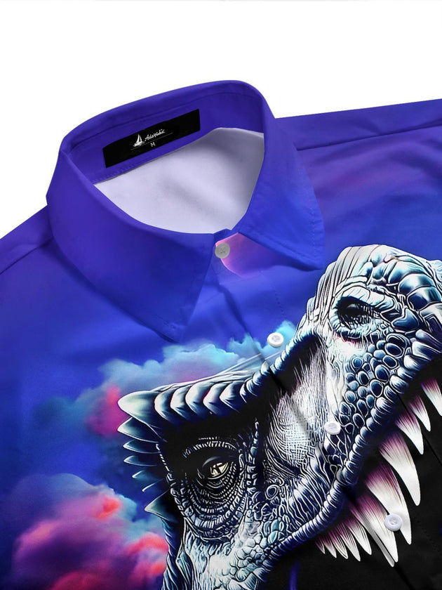 Men's dinosaur print pocket half sleeve shirt side view
