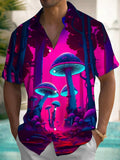 Mushroom Print Men's Pocket Short Sleeve Shirts