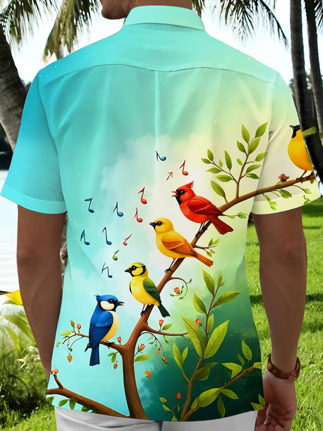 Men's colorful music note print short sleeve shirt back view