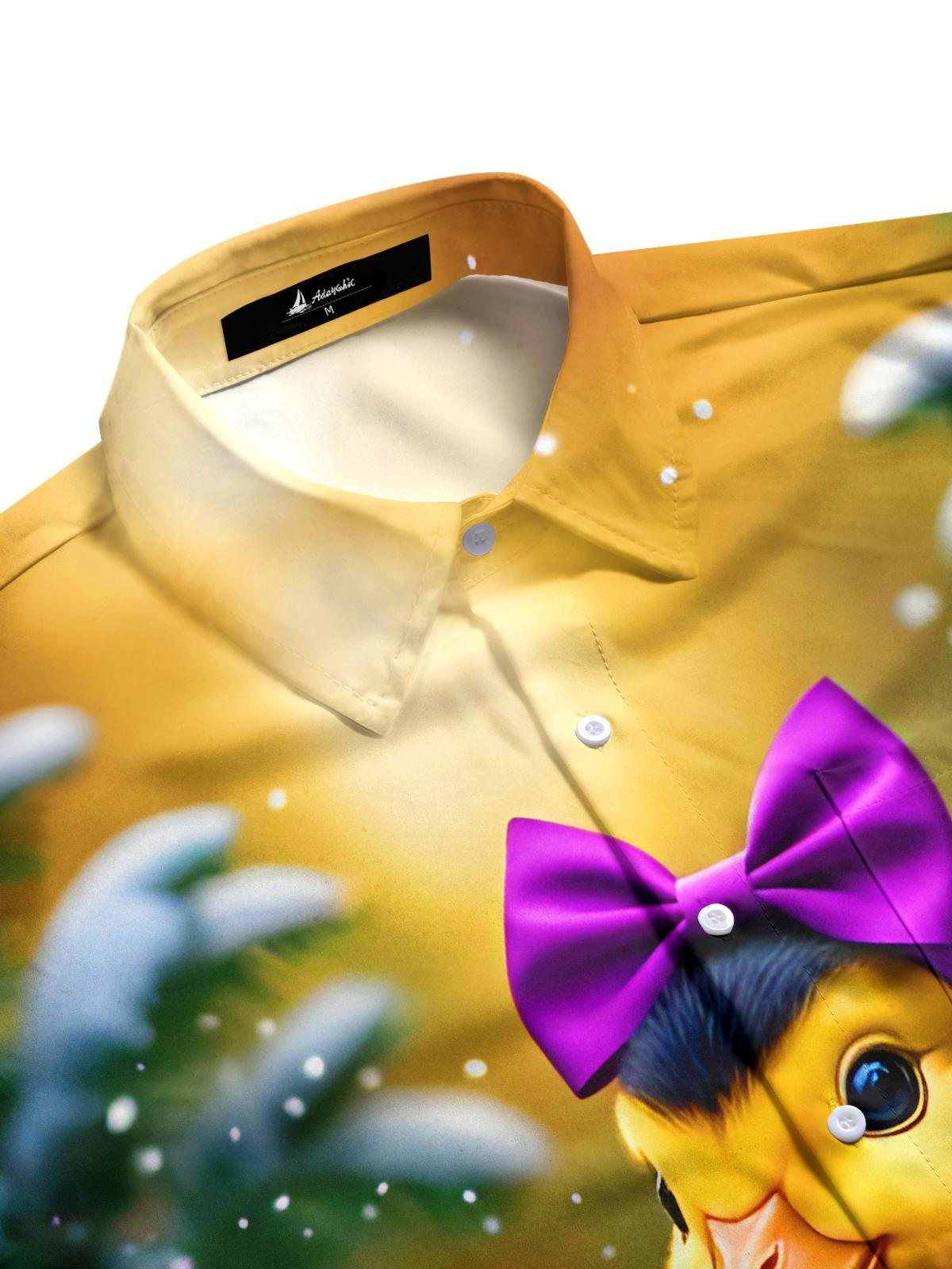 Funny Winter Snow Scene Ducks Men's Pocket Long Sleeve Shirts