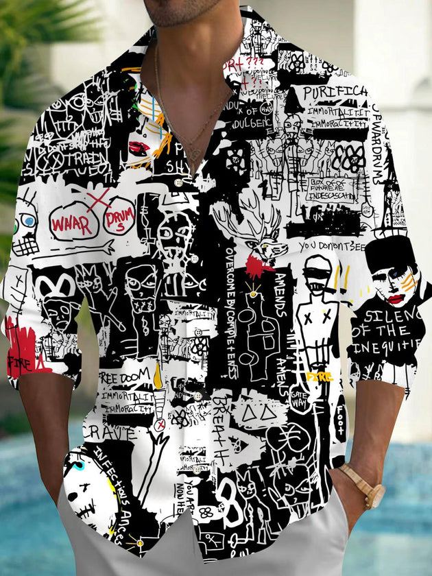 Men's art print long sleeve shirt front view