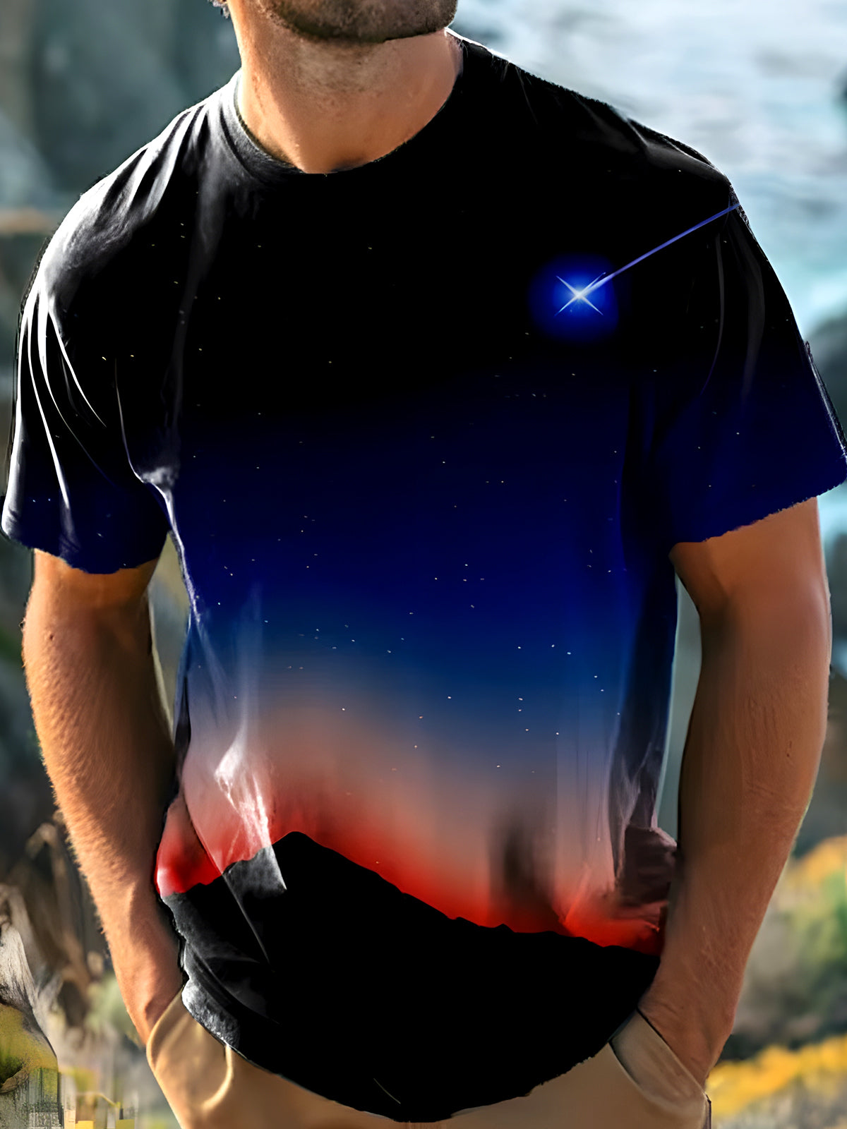 Star Round Neck Short Sleeve Men's T-shirt