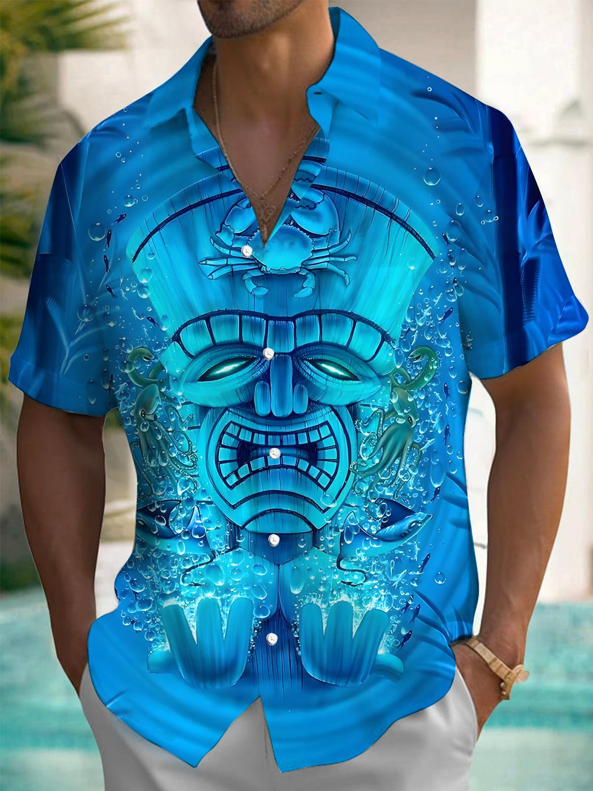 Tiki Statue Men's Pocket Short Sleeve Shirts