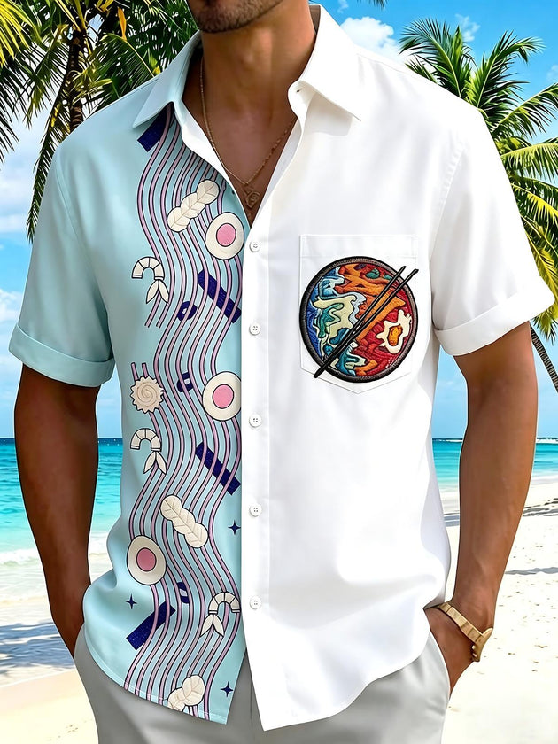 Fun Food Ramen Men's Pocket Short Sleeve Shirts