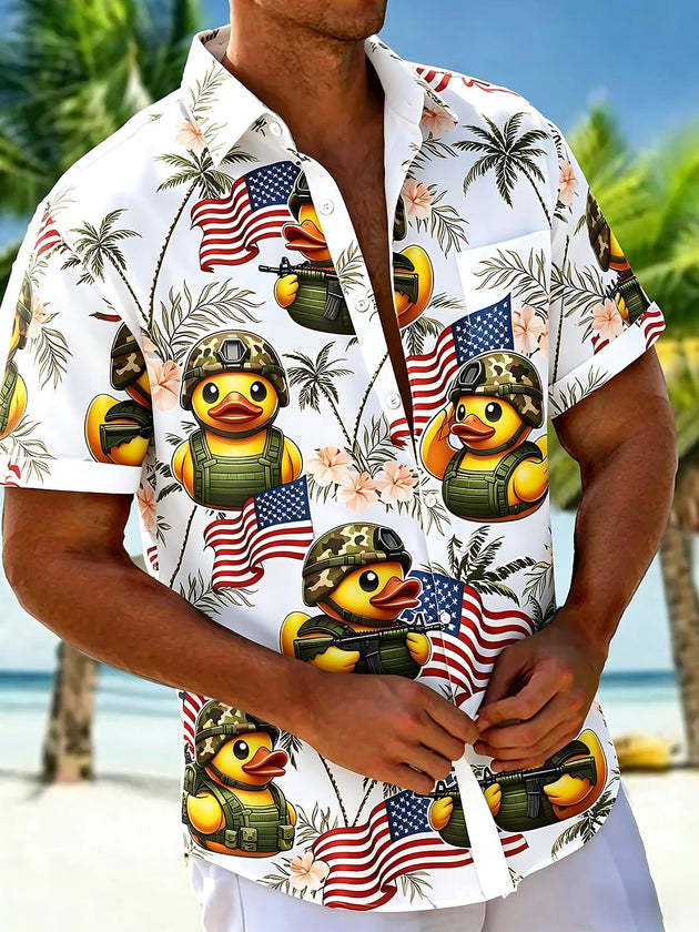Military Rubber Duck Hawaiian Men's Pocket Short Sleeve Shirts
