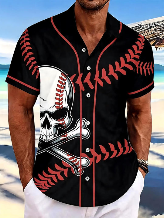 men's baseball print shirt front view