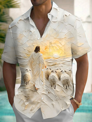 men's art print shirt front view