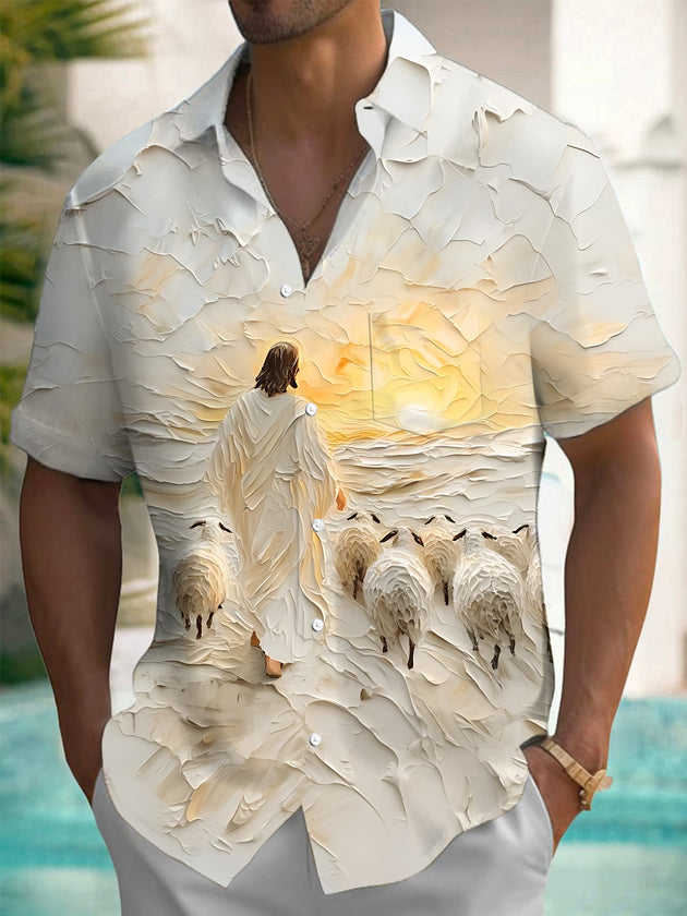 men's art print shirt front view