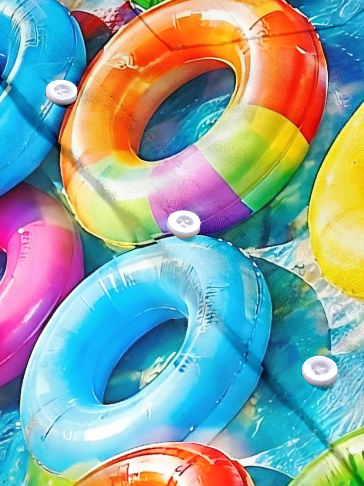 Hawaiian Swimming Ring Print Men's Pocket Short Sleeve Shirts