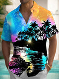 Hawaiian Coconut Tree Gradient Print Men's Pocket Short Sleeve Shirts