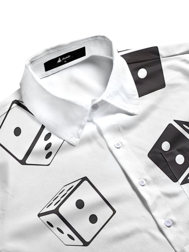 Men's dice print half sleeve pocket shirt side view
