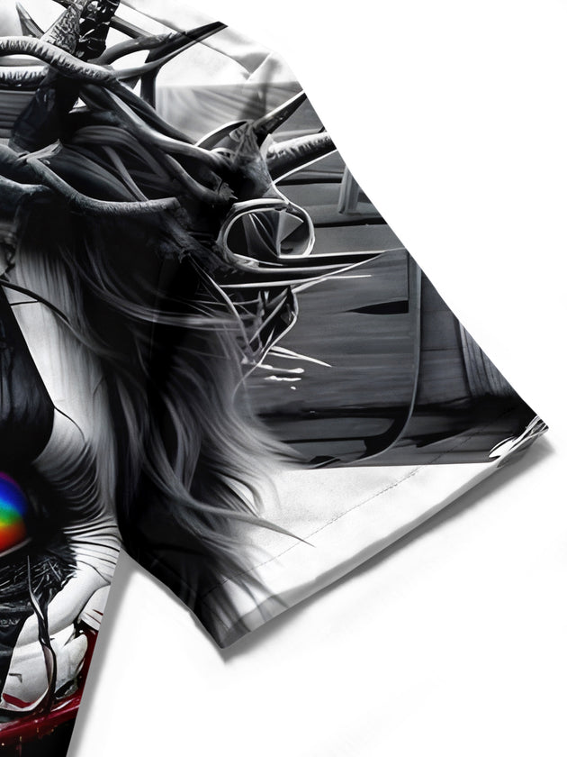 men's printed shirt close-up short sleeve