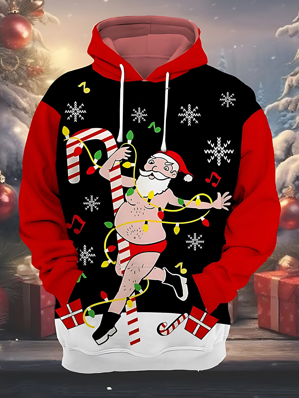 Funny Santa Claus Print Men's Long Sleeve Pocket Hoodies