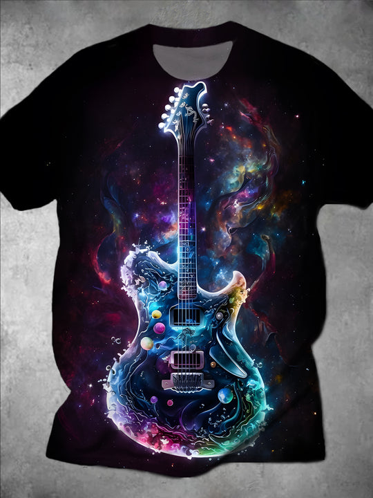 men's guitar print graphic t-shirt front view