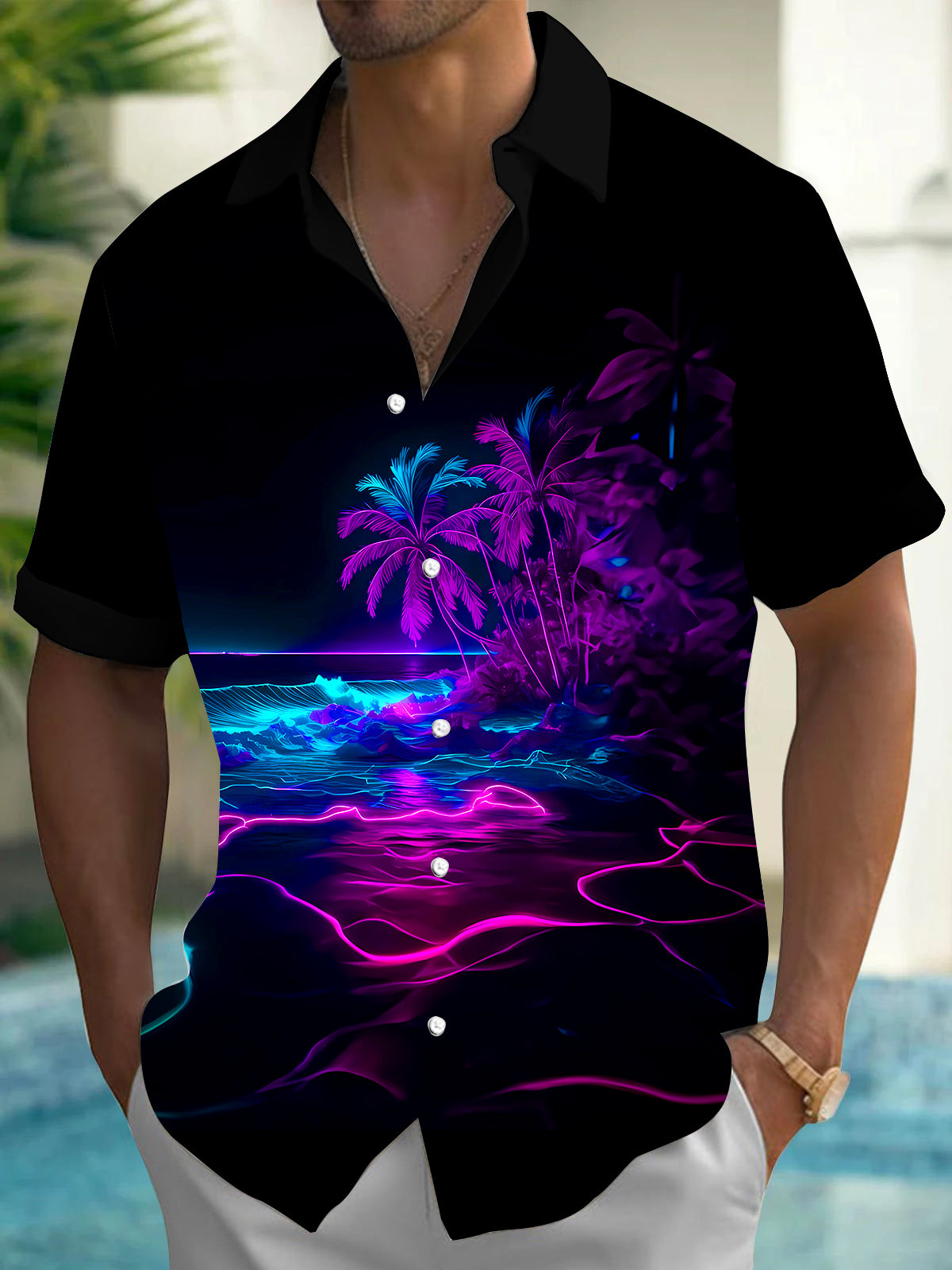 Coconut Tree Men's Pocket Short Sleeve Shirts