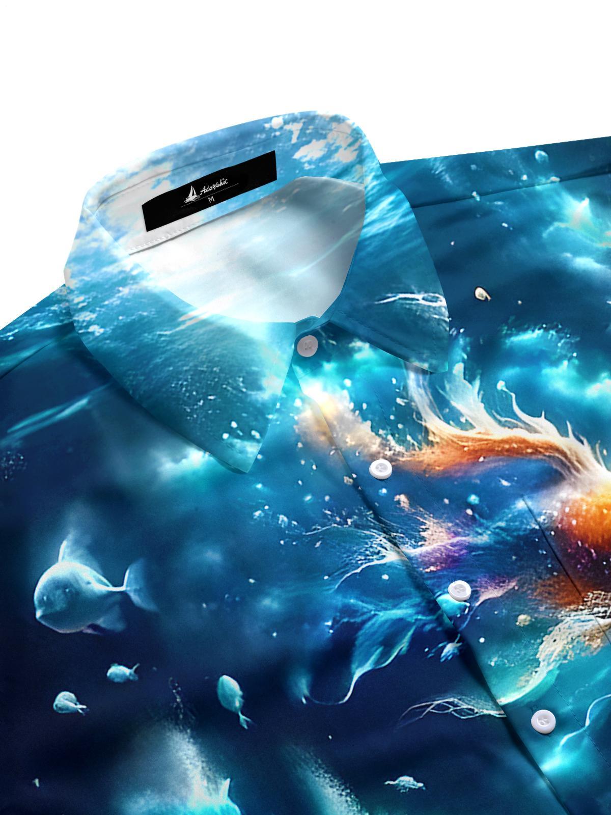 men's ocean print shirt side view