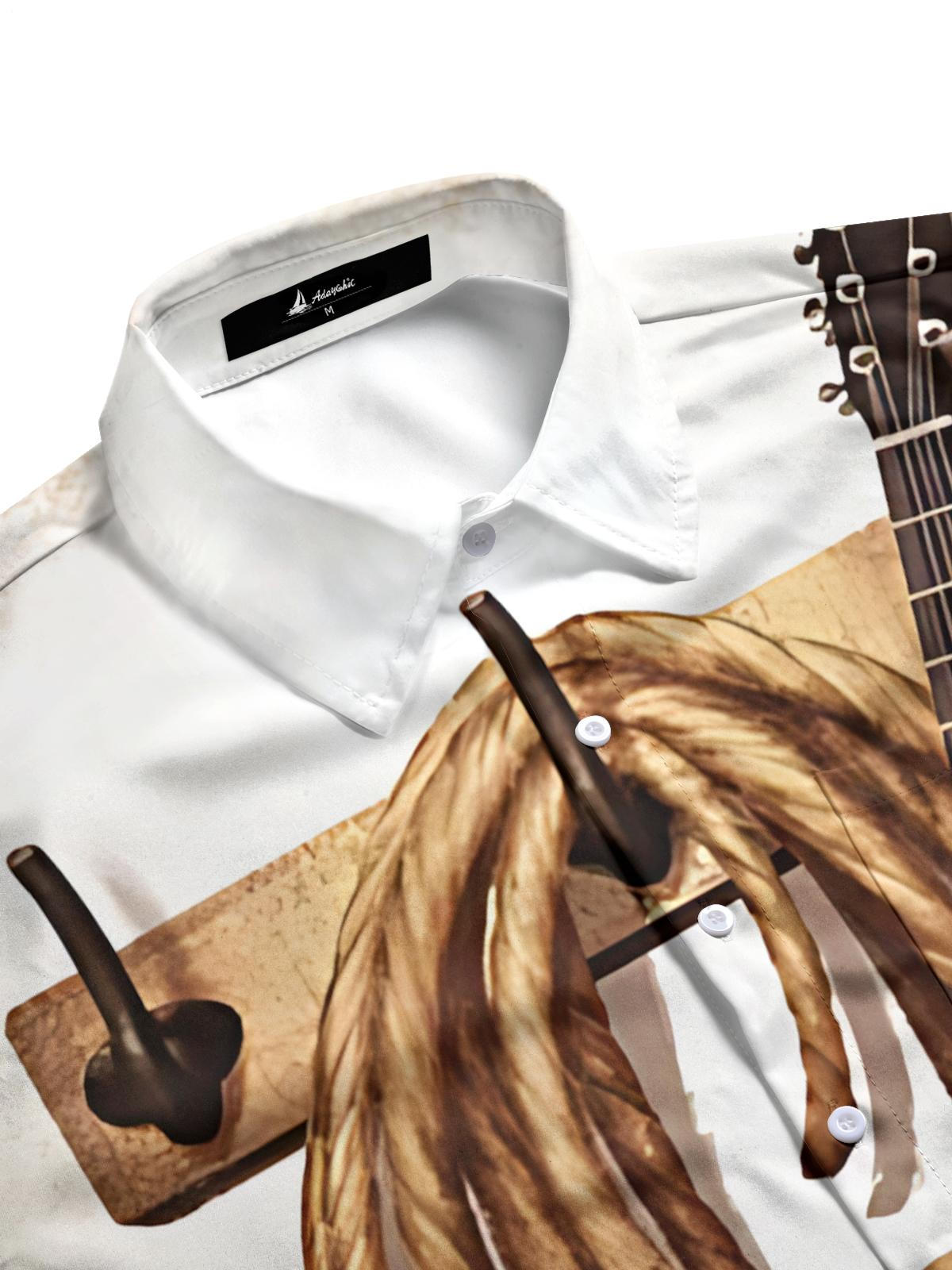 Guitar Print Men's Pocket Long Sleeve Shirts