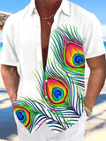 Peacock Feather Print Men's Pocket Short Sleeve Shirts