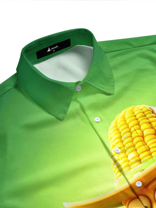 Fun Cartoon Corn Cowboy Men's Pocket Short Sleeve Shirts