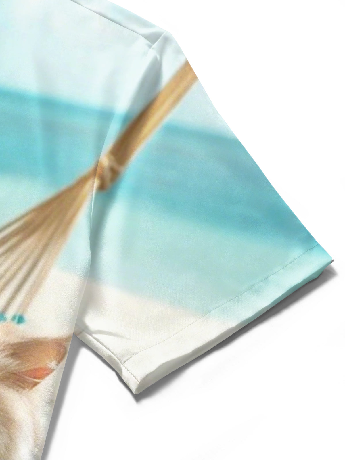 Hawaiian Beach Cat Mermaid Print Men's Pocket Short Sleeve Shirts